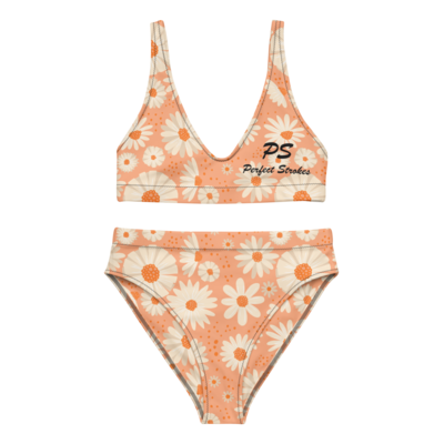 PS High-waisted Bikini (Orange Daisy/Black)