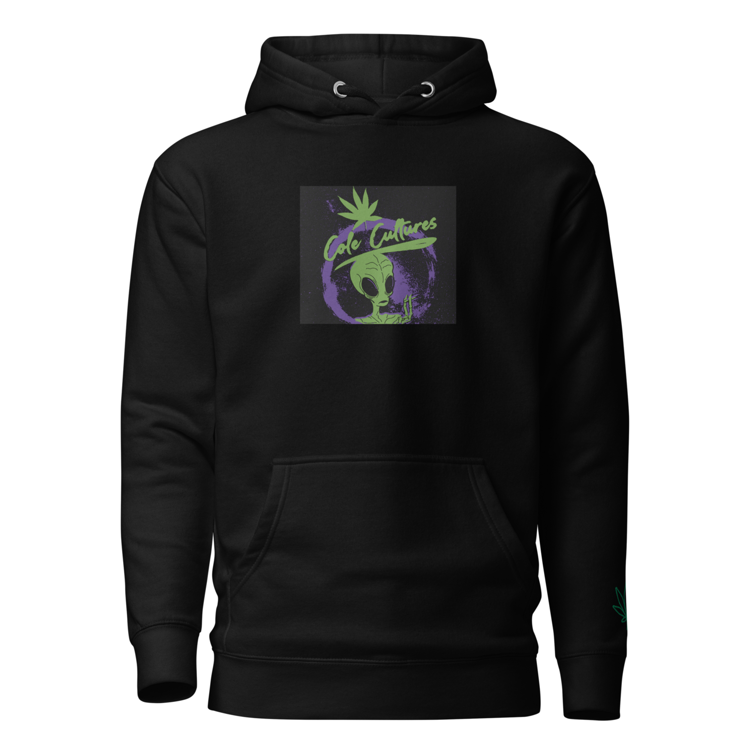 Unisex Alien Hoodie (Embroidered), Color: Black, Size: S