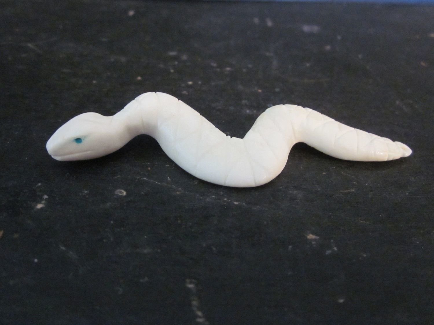 zuni fetish: white alabaster rattlesnake