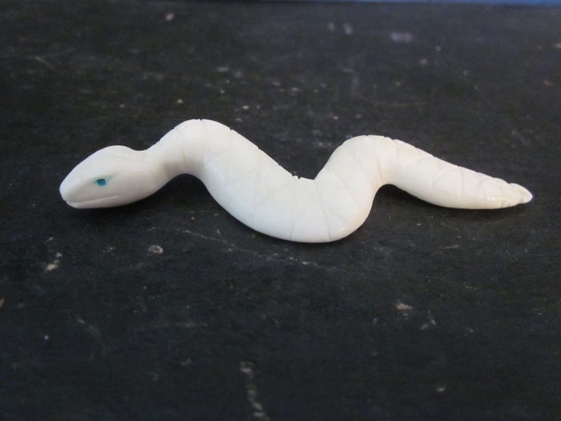 zuni fetish: white alabaster rattlesnake