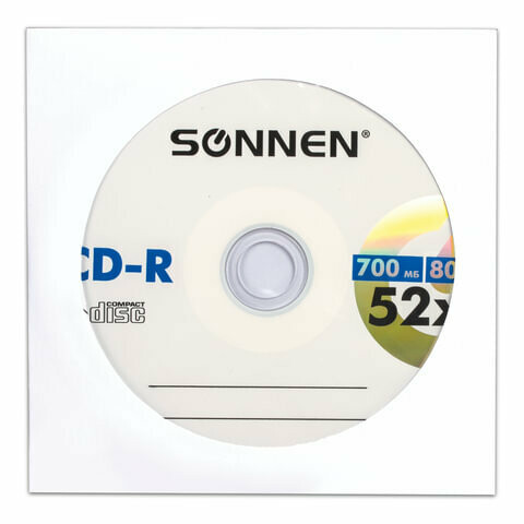 Диск CD-R SONNEN 700Mb 52x бумажный конверт 512573