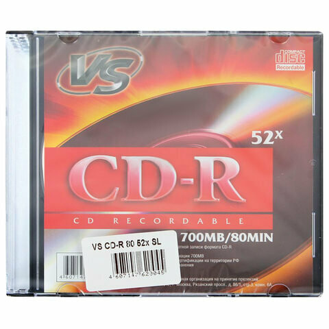 Диск CD-R VS 700Mb 52x Slim Case 511544