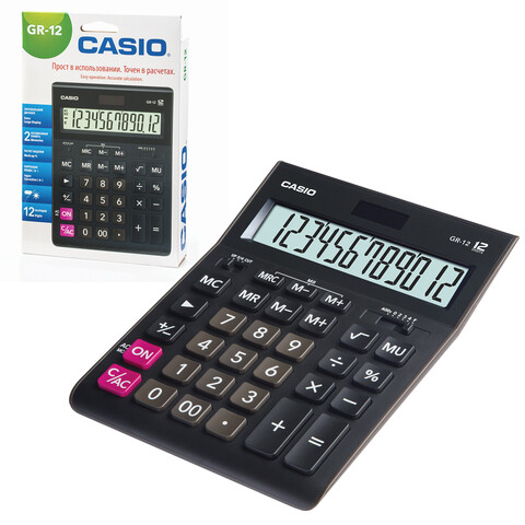 Калькулятор CASIO GR-12-W 12 разрядов 209*155 мм черный
