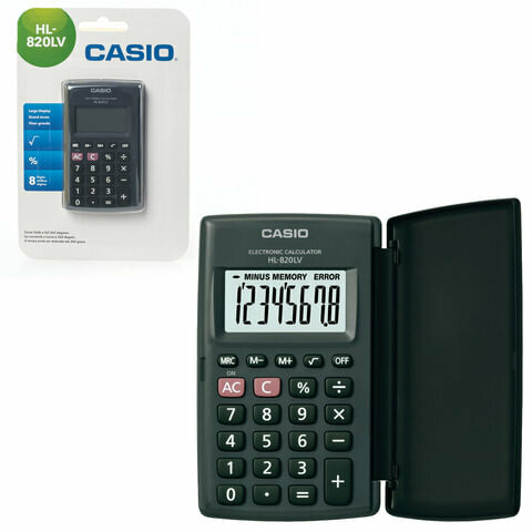 Калькулятор карманный CASIO HL-820LV-BK-S 8 разрядов 104*63мм крышка 250399