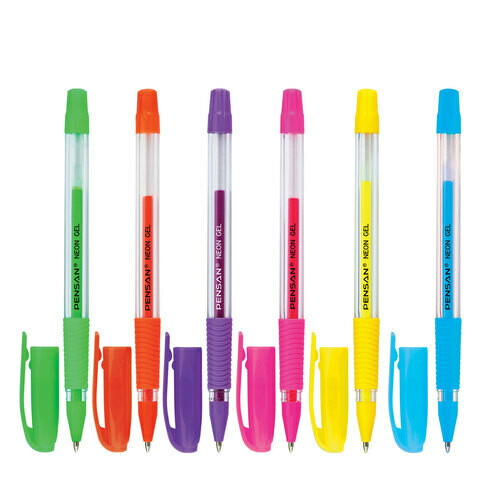 Ручка гелевая 1мм PENSAN "Neon Gel" с грипом 142707 неон ассорти