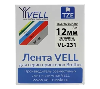 Лента VELL VL-231 12мм (черный на белом) Vell231