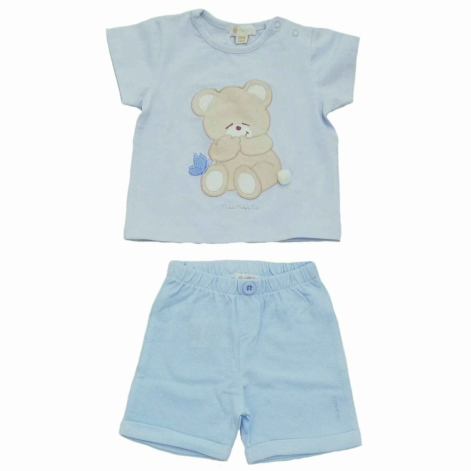 Nanàn - Completo azzurro shorts in piquet e t-shirt con orsetto, size: 3 mese
