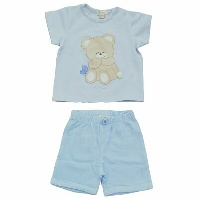 Nanàn - Completo azzurro shorts in piquet e t-shirt con orsetto
