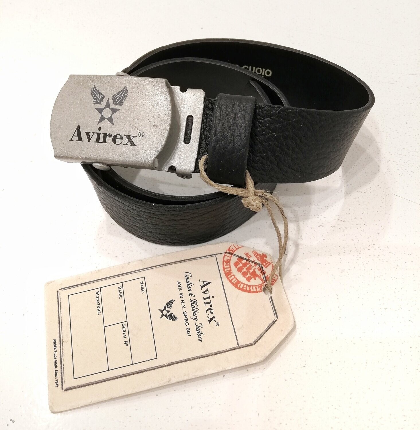 Avirex - Cintura in pelle martellata e fibbia di metallo, Size: III