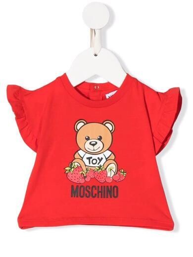 Moschino - T-shirt Teddy fragoline con rouches, Size: 3 mesi