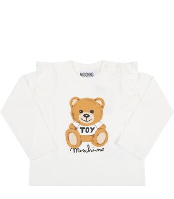 Moschino-t-shirt panna con orso e rouches