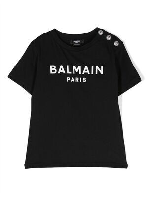 Balmain-t-shirt nera bottoni argento