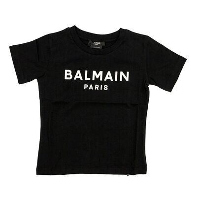 Balmain-t-shirt nero logo argento