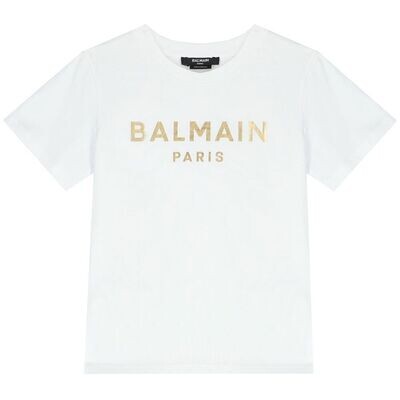 Balmain-t-shirt bianca logo dorato