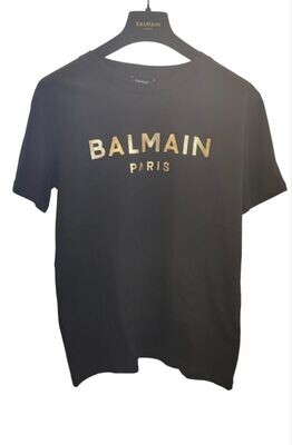 Balmain-t-shirt nera logo oro