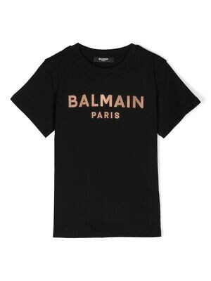 Balmain - T-shirt nera logo rame