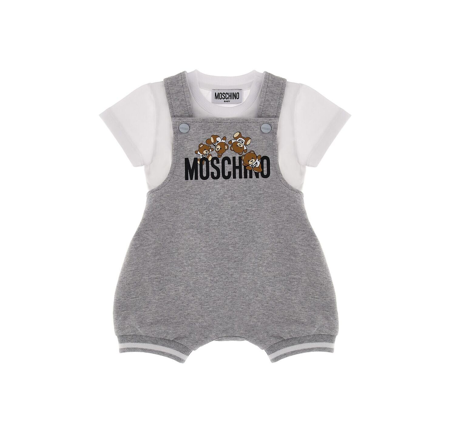 Moschino - Salopette grigio Teddy con t-shirt, Size: 3 mesi