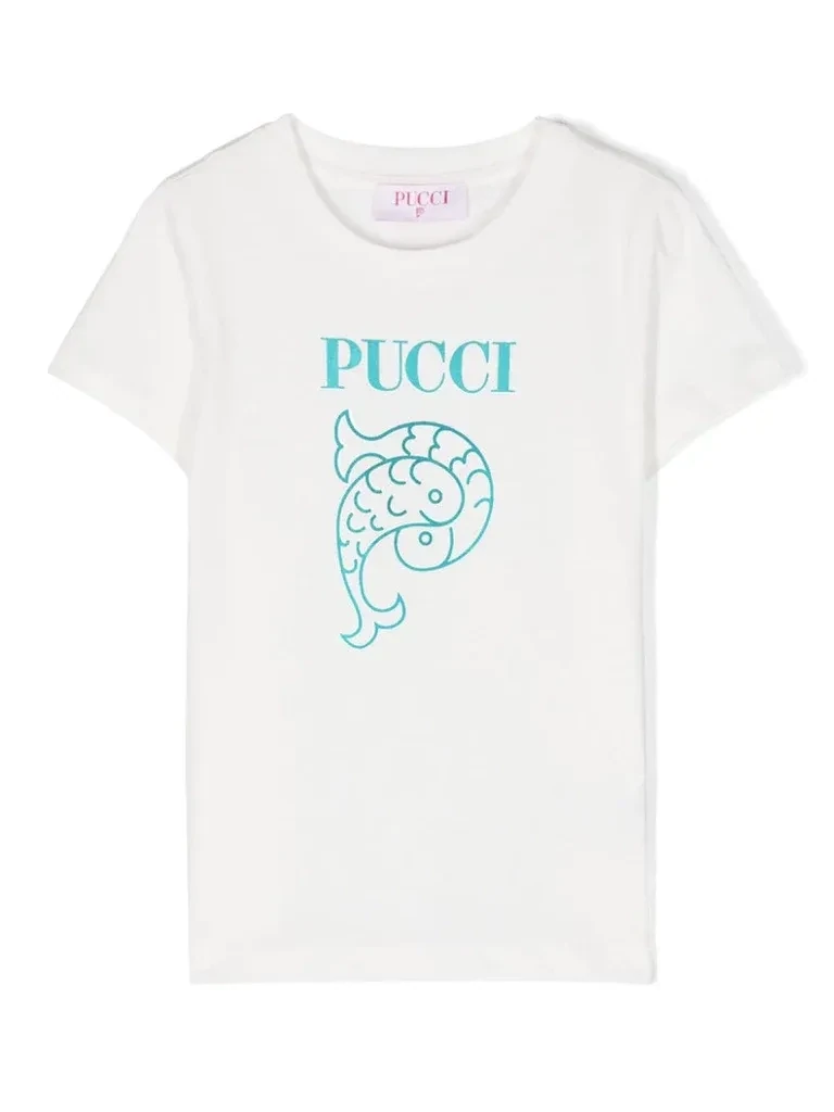 Pucci - T-shirt bianca logo metal, Size: 13 anni