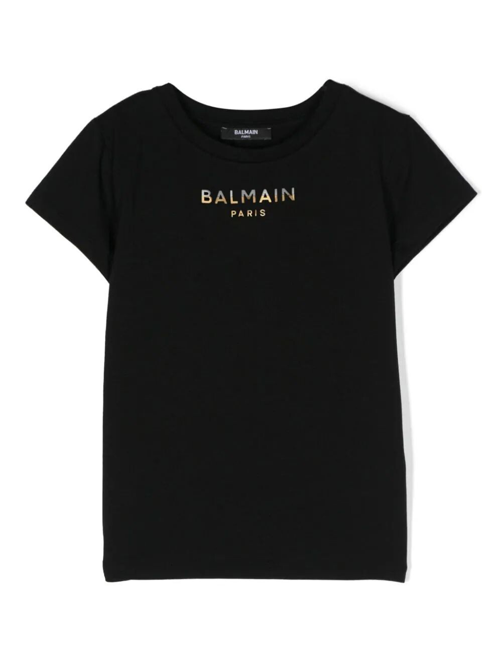 Balmain - T-shirt nera logo oro argento, Size: 13 anni