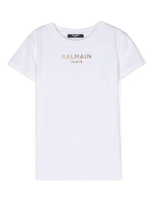 Balmain - T-sihrt bianca logo oro argento
