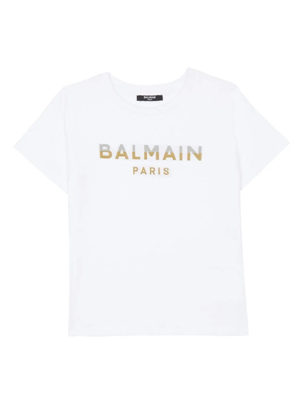 Balmain - T-shirt bianca logo oro argento, Size: 13 anni