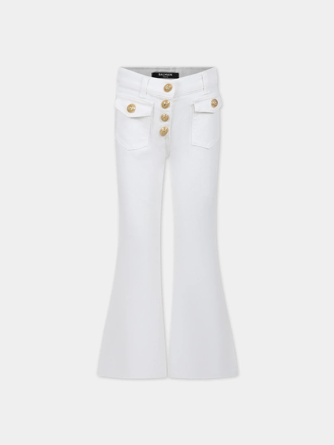 Balmain - Jeans bianco a zampa bottoni oro, Size: 14 anni
