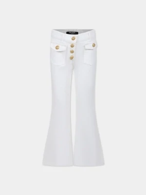 Balmain - Jeans bianco a zampa bottoni oro