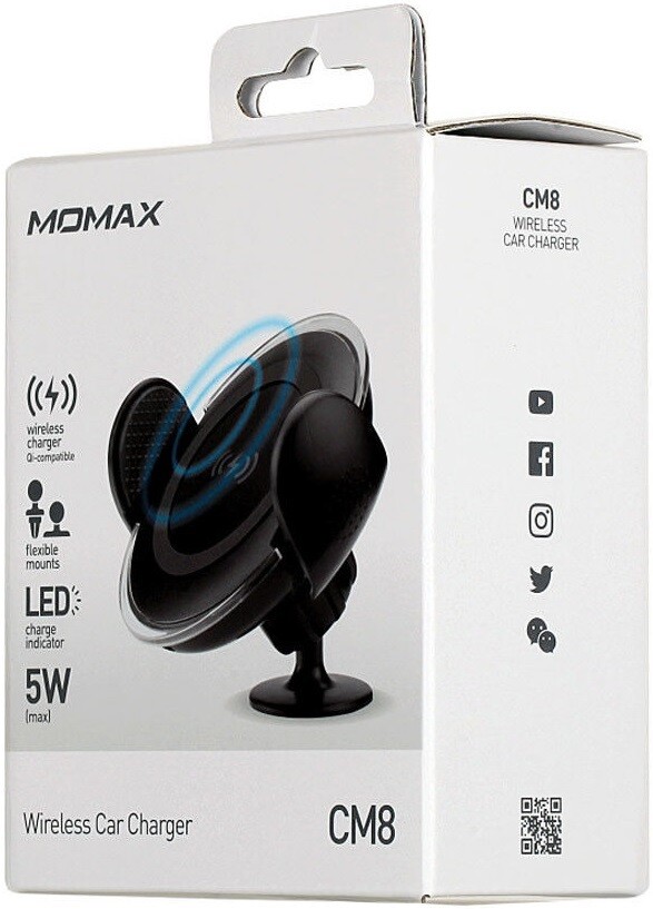 Автомобильный держатель с беспроводным зарядным устройством Momax Qi Wireless Car Charger Mount 2 in 1(CM8D)