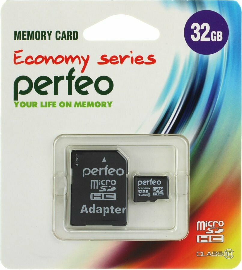 Флеш-накопитель Micro SD 32GB Perfeo с адаптером 10 Class