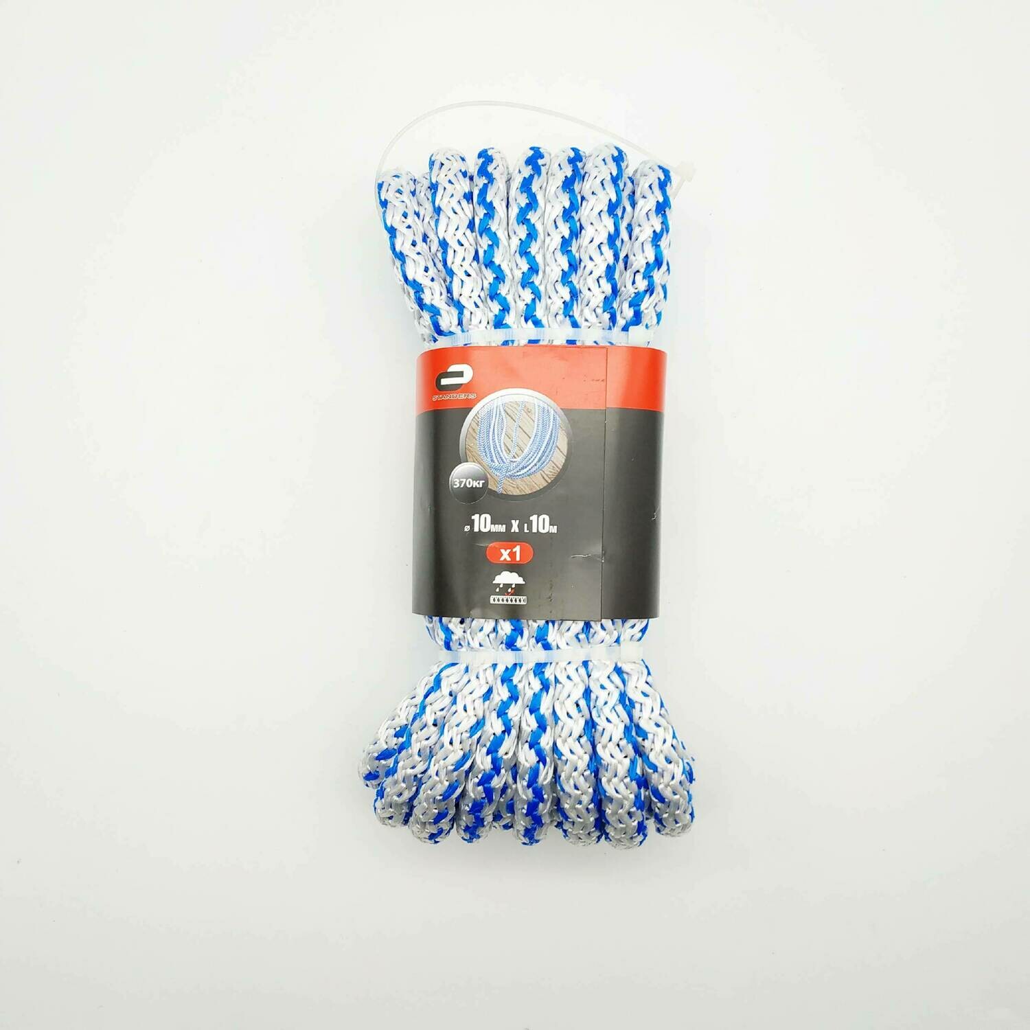 Веревка (Шнур) хозяйственно-бытовой Standers с сердечником 10 мм, 10 м, на 370 кг., цвет белый/синий