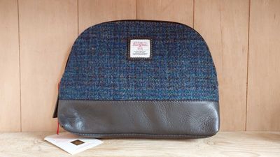 Harris Tweed cosmetic bag - large (peacock blue)