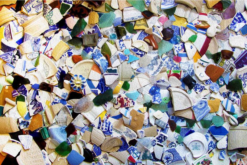pottery &amp; sea glass tea towel