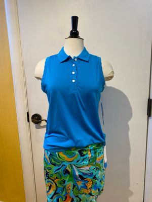 Sleeveless Polo Top w/Scallop Edge