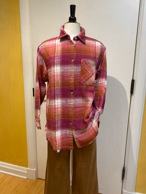 Plaid Shirt w/Fringe Hem