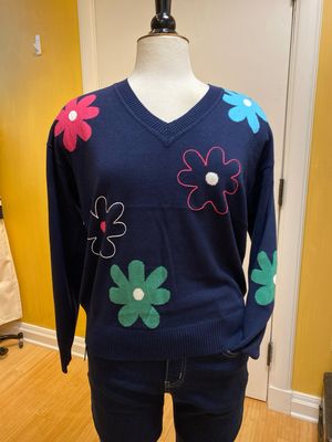 V-Neck Jacquard Embroidered Sweater