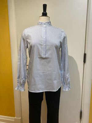 Gwen Ruffle Neck Pinstripe Blouse