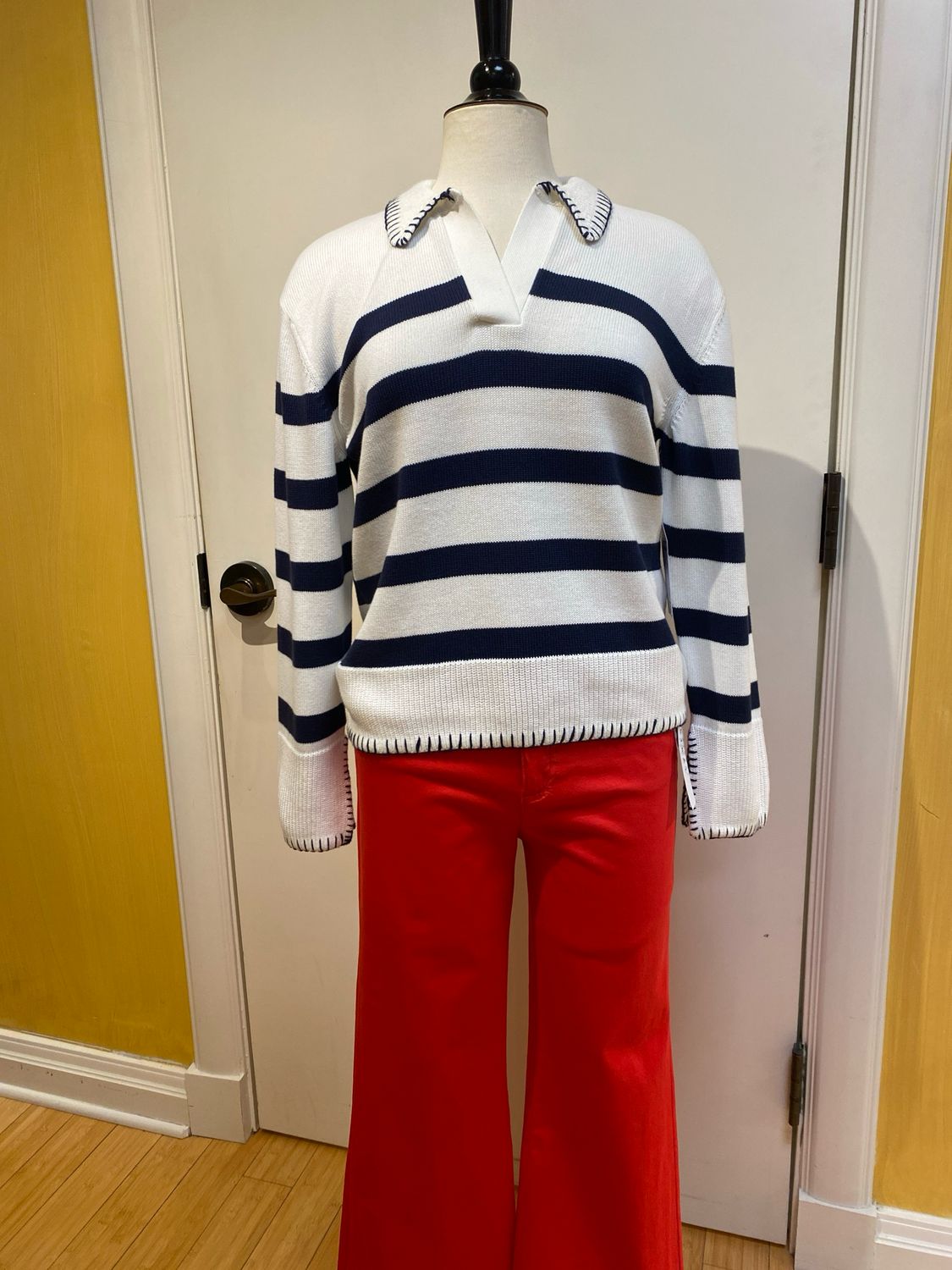 L/S Polo Sweater w/Blanket Stitching