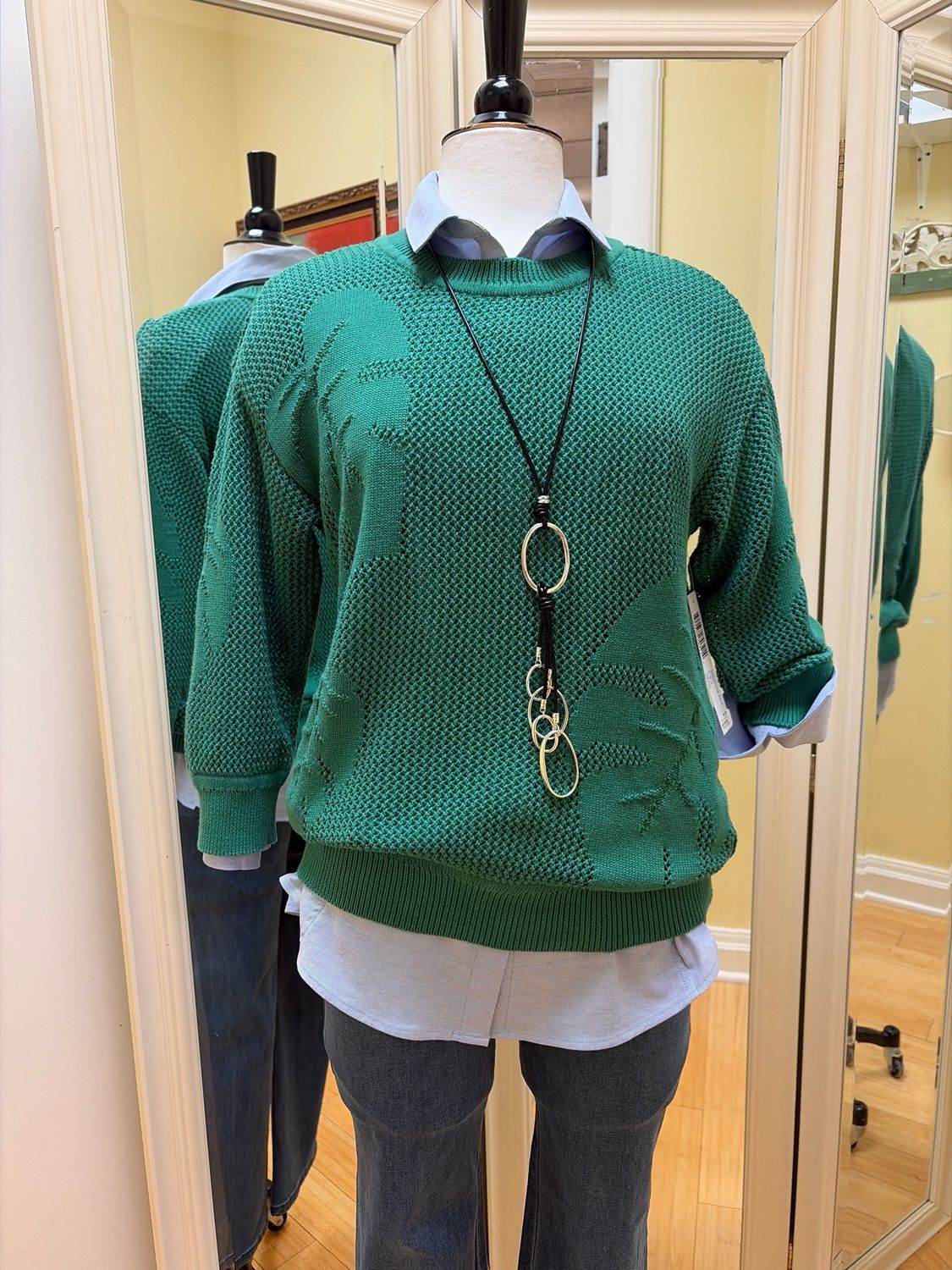 3/4 Sleeve Crew Neck Sweater