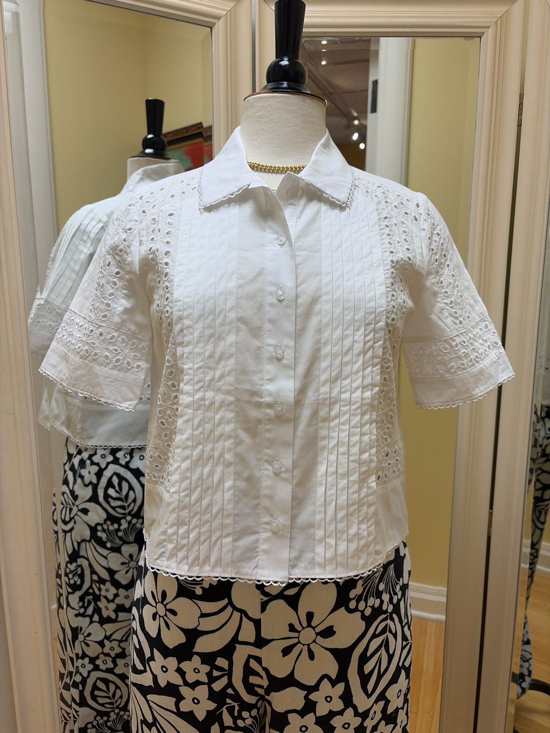 Sabrina Pleated Eyelet Shirt