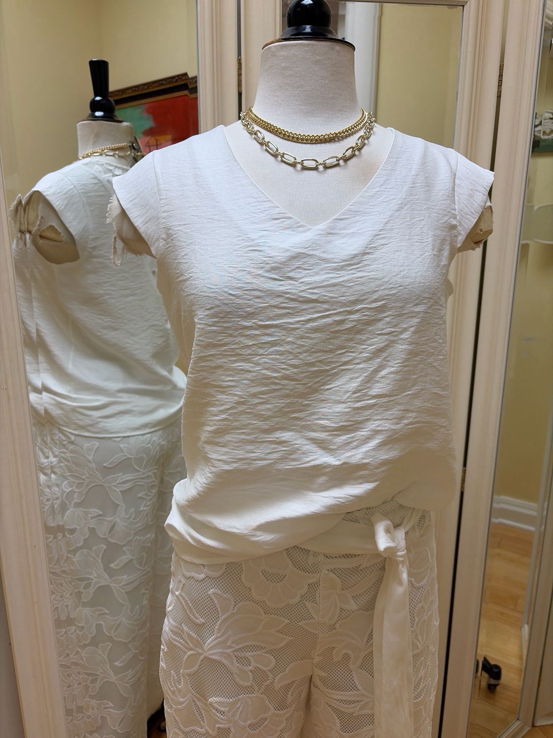 Cap Sleeve Blouse w/Lace Back