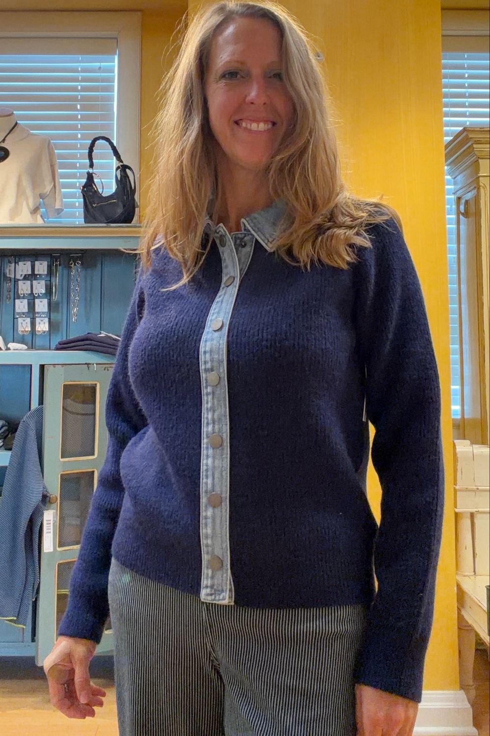 Mixed Media Sweater Jacket w/Denim