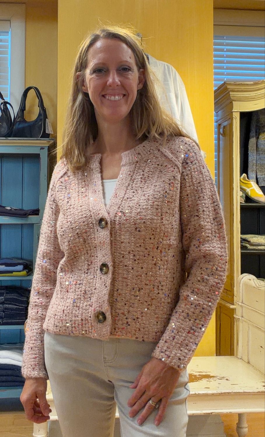 Tweed Like Sequined Cardi Sweater