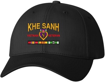 Khe Sanh Vietnam Veteran Purple Heart Structured Cotton Cap Black