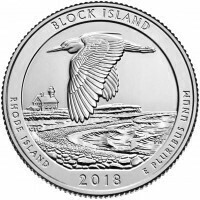 США 25 центов, 2018г. 45-й Национальное убежище дикой природы острова Блок США 25 центов, 2018г. 45-й Национальное убежище дикой природы острова Блок