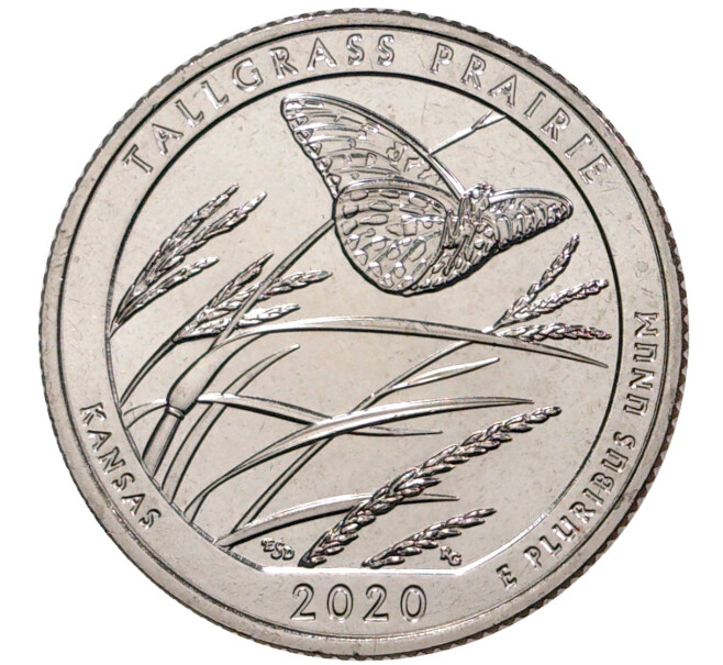 США 25 центов, 2020г. 55-й Национальный исторический парк Толлграсс Прери