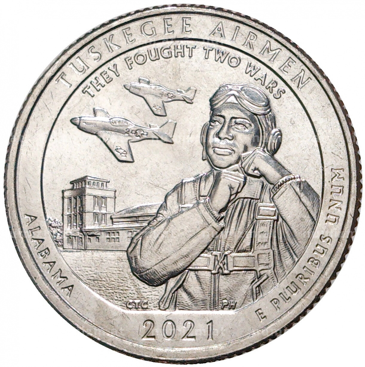 США 25 центов, 2021г. 56-й Национальный исторический парк Пилоты Таскиги