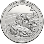 США 25 центов, 2014г. 22-й национальный парк  Шенандоа