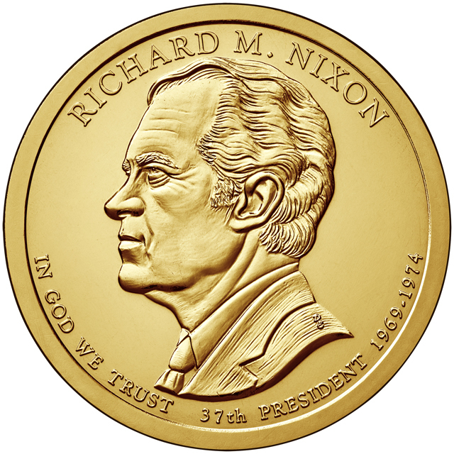 США 1 доллар, 2016 год. 37-й президент США. Ричард Никсон. Монетный двор D.