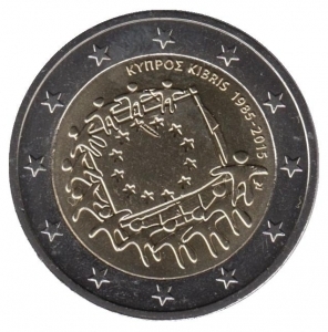 2 евро Кипр. 2015 г. 30 лет Флагу Европы.