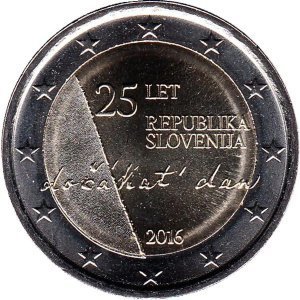 2 евро Словения. 2016 г. 25-летие независимости Словении.